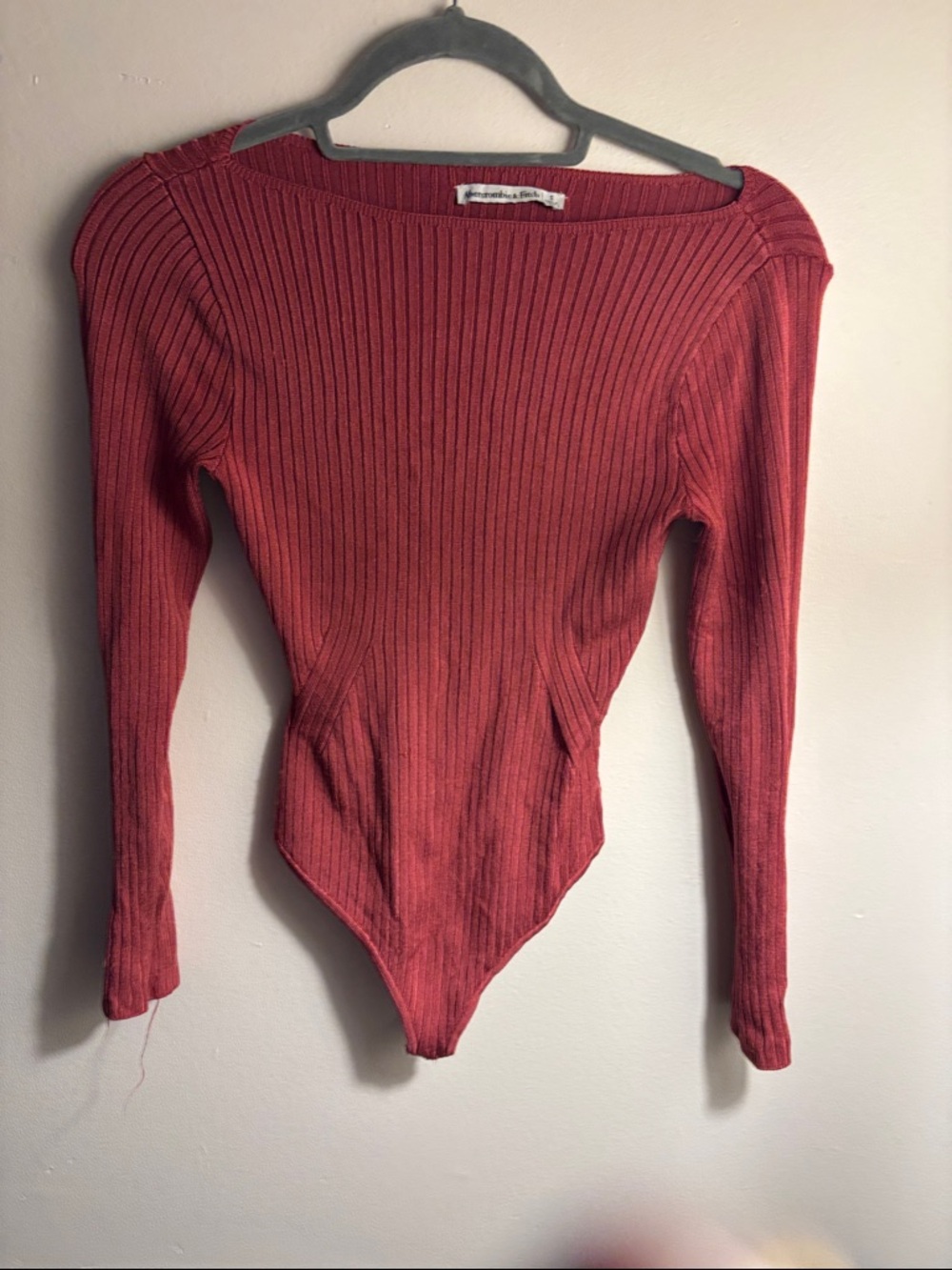 Abercrombie & Fitch Ribbed Long Sleeve Bodysuit - Rust Red